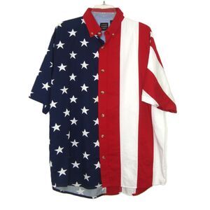 Cotton Traders Sport USA Flag Patriotic Button Front Short Sleeve Shirt Size L